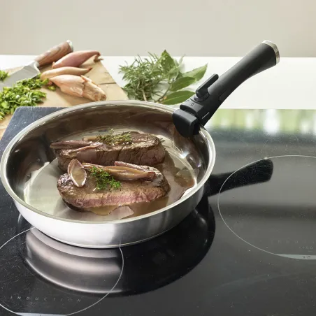 Lot de 3 Poêles acier inoxydable diamètres 20, 24 et 26 cm