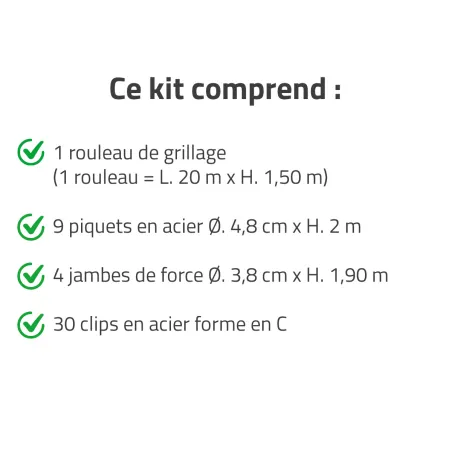 Kit clôture grillagée 20 x 1,50 m - Maille 100x75mm - Fil 2,1mm