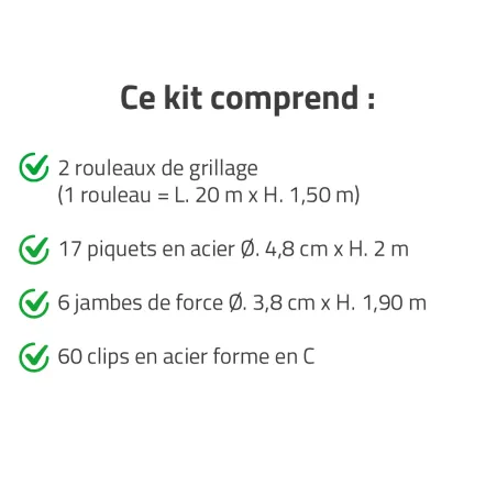 Kit clôture grillagée 40 x 1,50 m - Maille 100x50mm - Fil 2,5mm