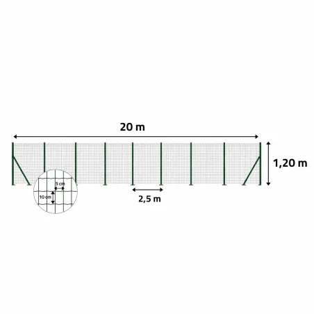 Kit clôture grillagée 80 x 1,20 m - Maille 100x50mm - Fil 2,1mm