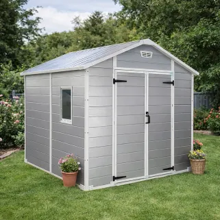 Abri de jardin Lys en plastique 181x231x222cm - Panneaux 12mm & structure aluminium