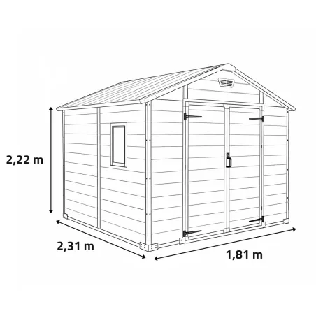 Abri de jardin Lys en plastique 181x231x222cm - Panneaux 12mm & structure aluminium