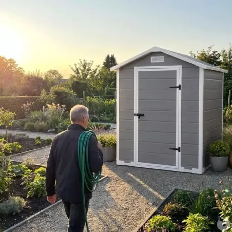 Abri de jardin Lys - 128x94x196cm en plastique résistant avec porte battante