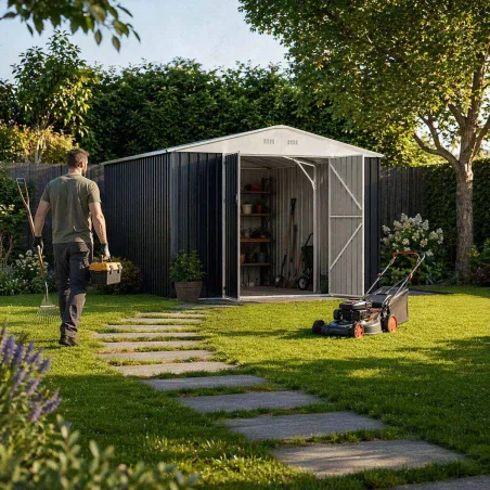 Abri de jardin en acier Escaut - Structure robuste avec portes battantes doubles
