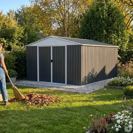 Abri de jardin en acier Escaut - Structure robuste avec portes battantes doubles