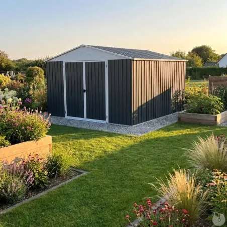 Abri de jardin en acier Escaut - Structure robuste avec portes battantes doubles