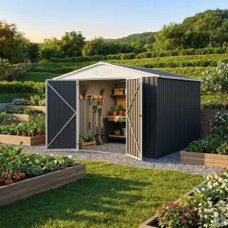 Abri de jardin en acier Escaut - Structure robuste avec portes battantes doubles