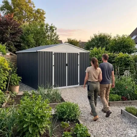 Abri de jardin en acier Escaut - Structure robuste avec portes battantes doubles