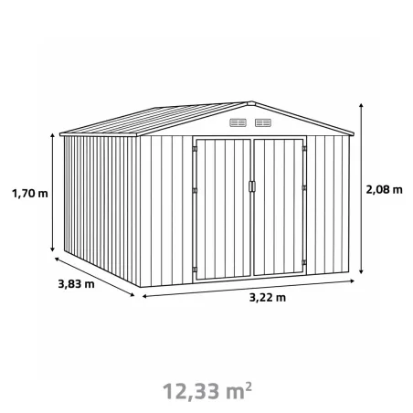Abri de jardin en acier Escaut - Structure robuste avec portes battantes doubles