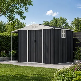 Abri de jardin en acier Argence avec carport - 2 portes coulissantes - Hauteur 160 cm