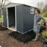 Abri de jardin en acier Argence avec carport - 2 portes coulissantes - Hauteur 160 cm