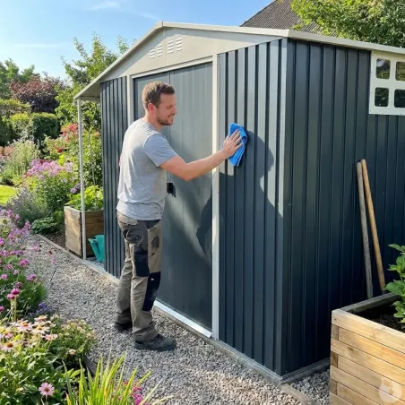 Abri de jardin en acier Argence avec carport - 2 portes coulissantes - Hauteur 160 cm