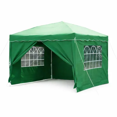 Tonnelle pliante 3x4 m en acier verte avec parois latérales