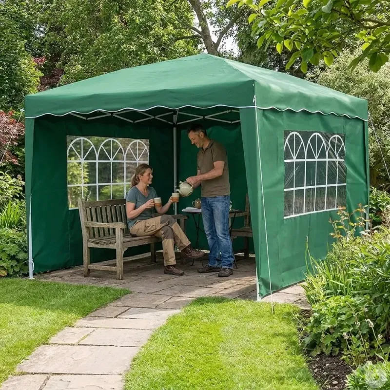 Tonnelle pliante 3x4 m en acier verte avec parois latérales