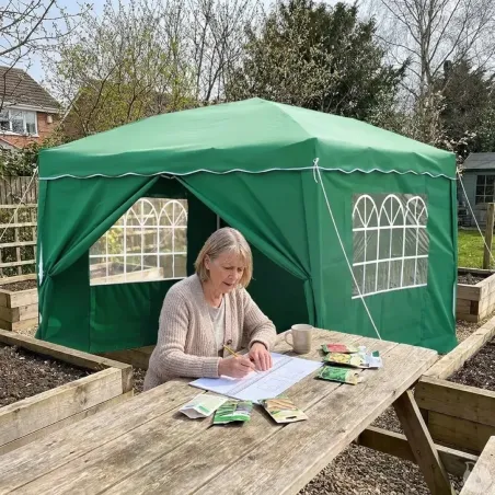 Tonnelle pliante 3x4 m en acier verte avec parois latérales