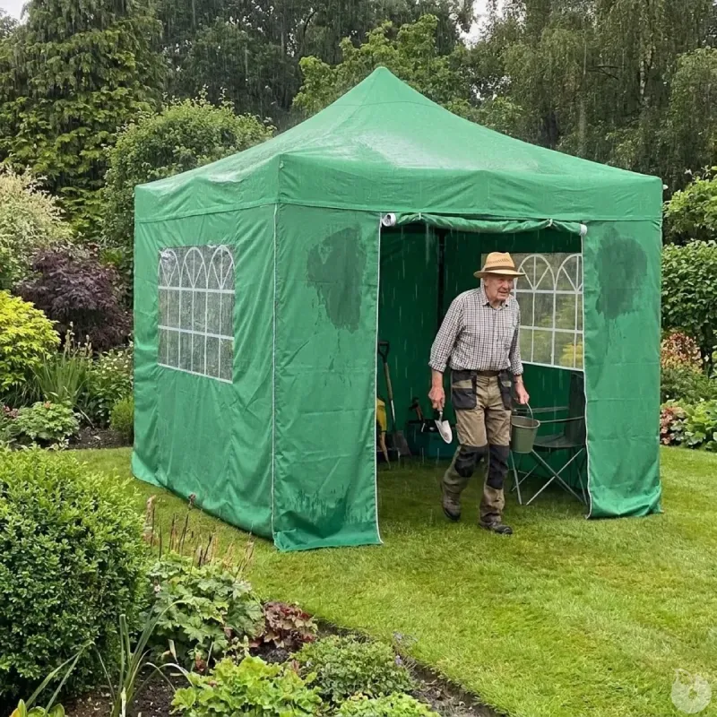 Tonnelle pliante aluminium 3x3 m verte avec parois latérales