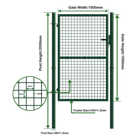 Portillon grillagé 1x1,5m maille 50mm vert avec serrure