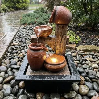 Fontaine décorative bois LED 22×19×29 cm – Jardin zen