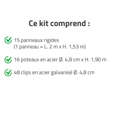 Kit de clôture grillagée rigide 30 m - Hauteur 153 cm - Panneaux galvanisés époxy