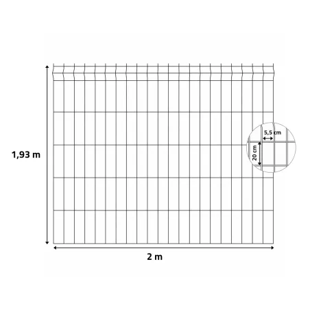 Panneau grillagé rigide 200 x 193 cm - Maille 55x200 mm - Fil galvanisé époxy