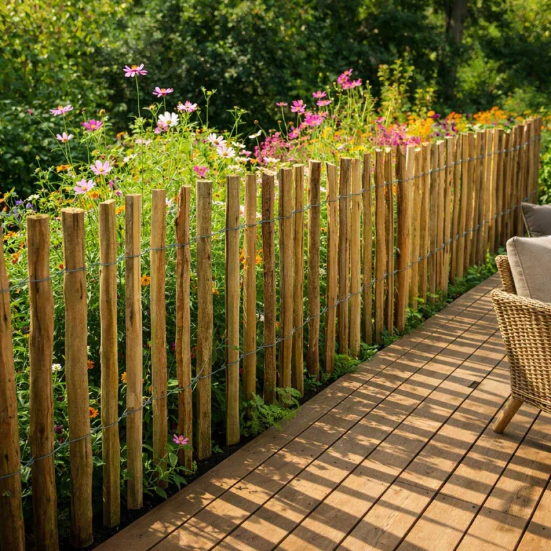 Ganivelle en Châtaignier - Longeur 5m x Hauteur 1,2m - Espacement 6-7 cm