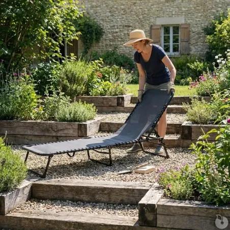 Bain de soleil pliant en acier noir - Confort et résistance