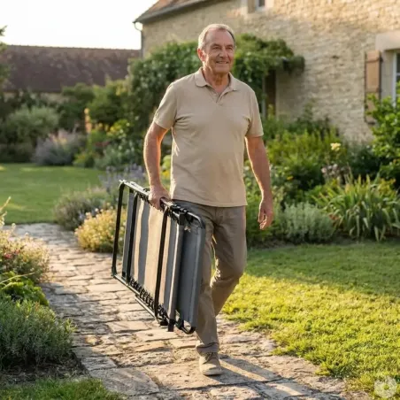 Bain de soleil pliant en acier noir - Confort et résistance