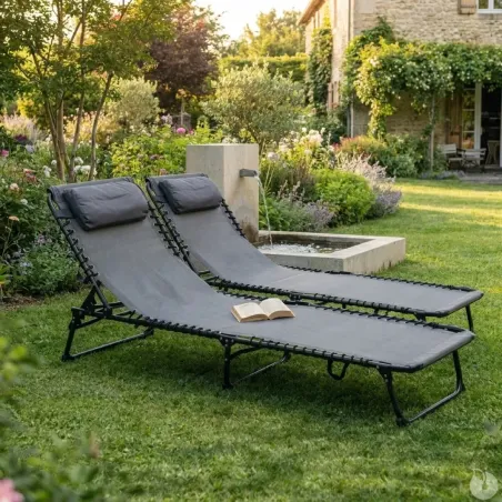 Bain de soleil pliant en acier noir - Confort et résistance