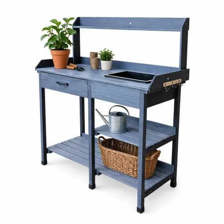 Table de rempotage bois avec bac – 114 x 46 x 120 cm plantes et semis