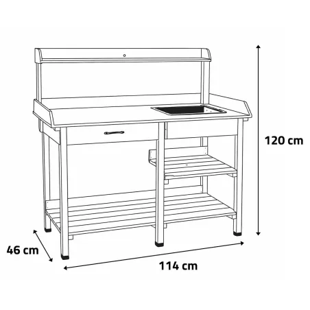 Table de rempotage bois avec bac – 114 x 46 x 120 cm plantes et semis