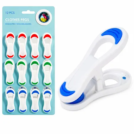 12 Pinces à Linge en Polypropylène 68 mm 3 Couleurs