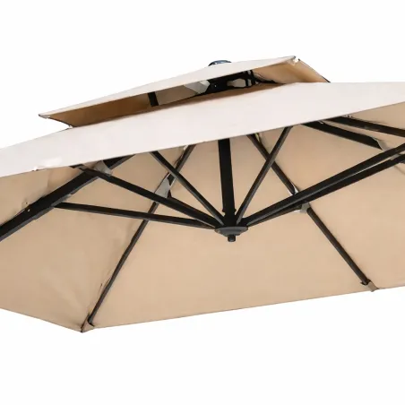 Parasol carré déporté pivotant alu toile 220 g/m² beige 3 X 3 M pied inclus