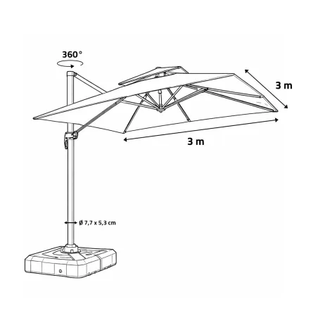 Parasol carré déporté pivotant alu toile 220 g/m² beige 3 X 3 M pied inclus