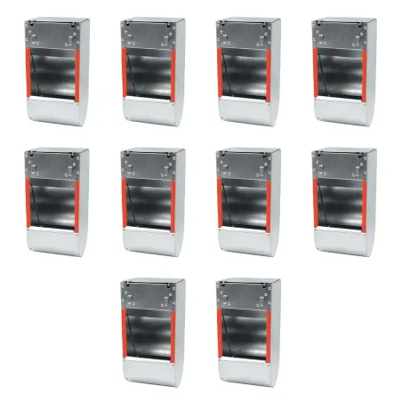 Lot de 10 Mangeoires trémie acier galva 1 compartiment 25x12x11cm