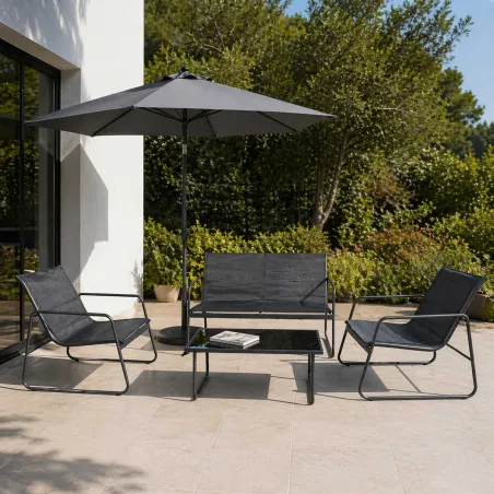 Ensemble Relax Salon de Jardin 4 Pièces en Acier et Textilène