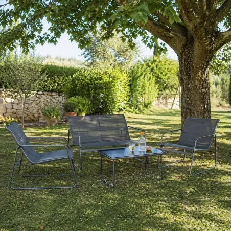 Ensemble Relax Salon de Jardin 4 Pièces en Acier et Textilène