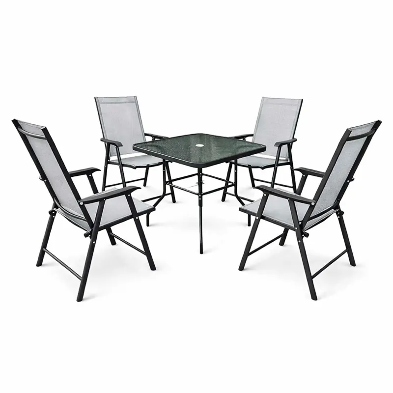 Ensemble Apéro 5 Pièces - Table + 4 Chaises Pliables en Acier et Textilène