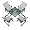Ensemble Apéro 5 Pièces - Table + 4 Chaises Pliables en Acier et Textilène