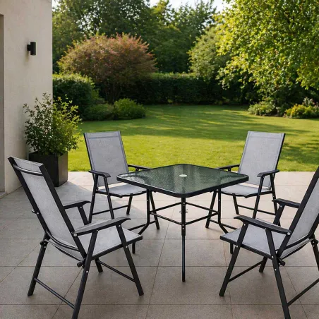 Ensemble Apéro 5 Pièces - Table + 4 Chaises Pliables en Acier et Textilène