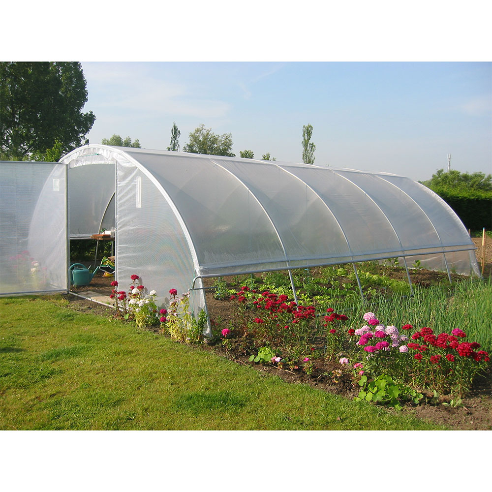 serre de jardin dans un jardin fleuri