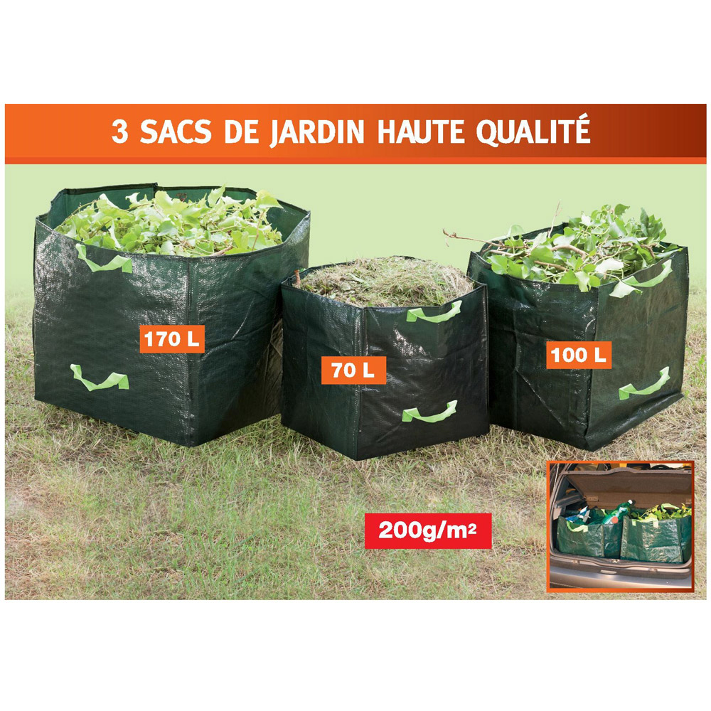 Lot 3 sacs jardin multifonctions - Déchet vert - 70 - 100 et 170 L