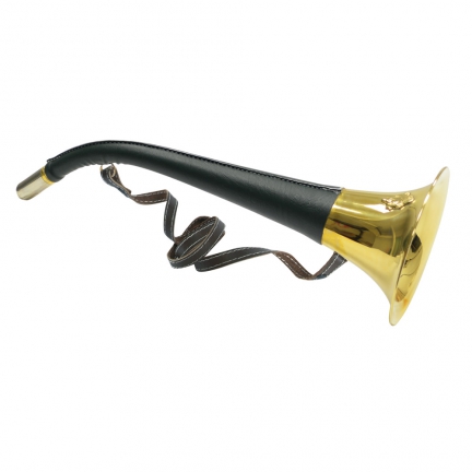 Corne de chasse luxe 50cm cuir et relief sanglier