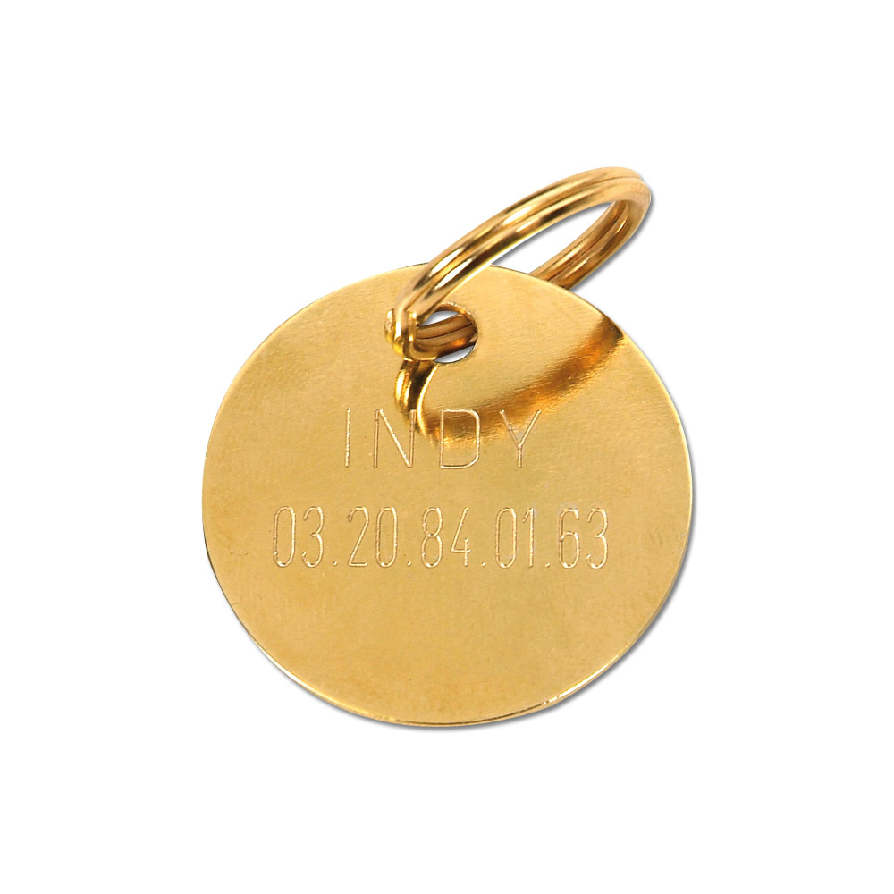 Médaille chien gravée acier inoxydable doré ronde - Taille M (22 mm)
